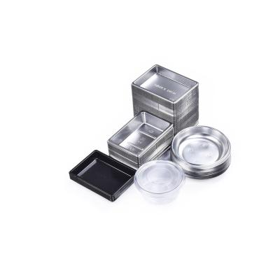 China CLASSIC Disposable Sauce Dish Plates Wholesale Black Silver Japanese Sunzza Design PET Soy Sauce Dish Disposable Plastic Soy Sauce Dish For Sushi Packing Caterer for sale