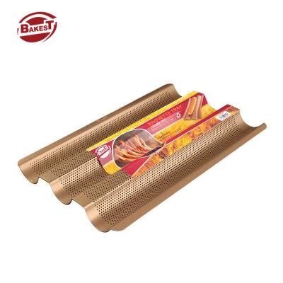 China Bakest Sustainable Golden Stick French Baguette Non Baking Pan Carbon Steel Long Bread Baking Tray for sale