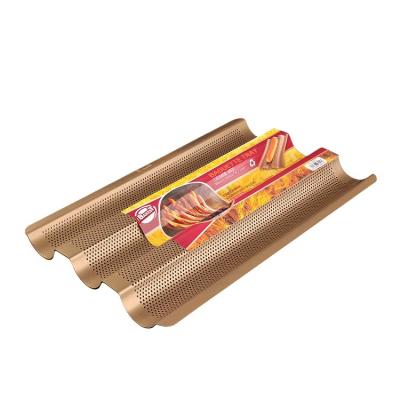 China Bakest Sustainable Golden Stick French Baguette Non Baking Pan Carbon Steel Long Bread Baking Tray for sale