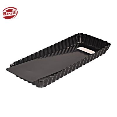 China Bakest Sustainable Long Oven Baking Pan Non Stick Black Fixed Removable Bottom Pizza Pan Rectangle Pizza Baking Pan for sale