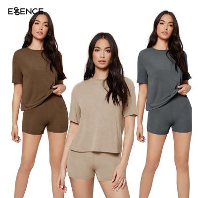 China Ladies Breathable Custom Pajamas Two Piece Lounge Wear Set Knitted Cotton Summer Women Loungewear for sale