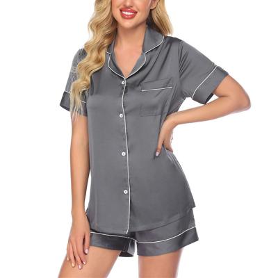 China OEM Breathable Soft Silk Pajamas Two Piece Satin Pj Sets Button Down Pajamas For Women for sale