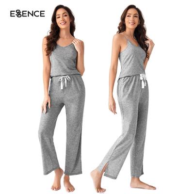 China 95 Ribbed Viscose Bamboo 5 Spandex Girls Sleepwear Warm Breathable Women Women Knit Knot Front PJ Set for sale