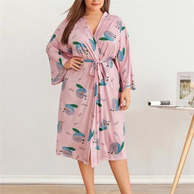 China Lemon thermal plus and letter graphic belted long robe for women ladies pajamas bathrobes plus size long robes for sale