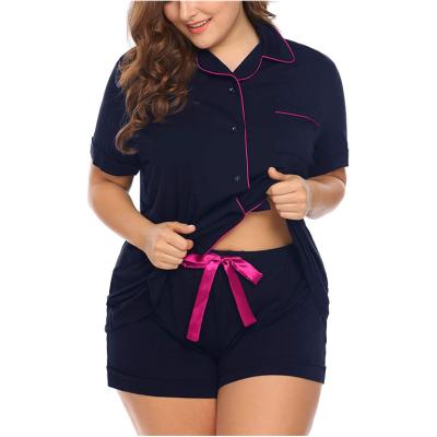 China QUICK DRY Women's Short Sleeve Sleepwear Button Down Top With Pj Shorts Plus Size Pajama Set for sale