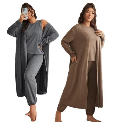 China Plus Size Pajamas Tank Top And Sleep Solid QUICK DRY Long Pants And Robe Loungewear Women 3 Piece Sets for sale