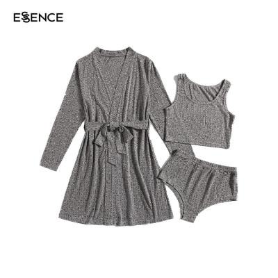 China Women Thermal 3 Piece Ribbed Knit Tank Top And Shorts And Belted Maxi Dress Lounge Wear Set for sale