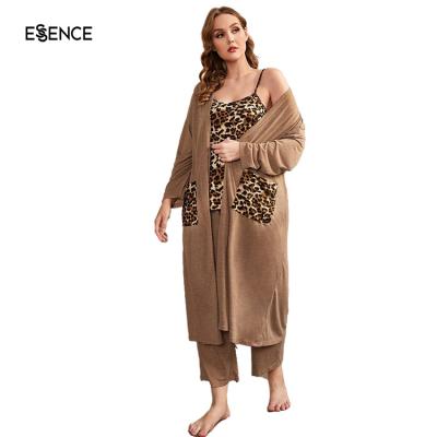 China Plus Size Plus Size Sleepwear Women Leopard Print Cami Top And Pants And Long Dress 3 Pieces Women Set Lounge Wear for sale