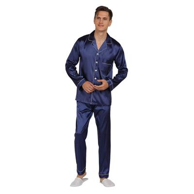 China Breathable Button Down Mens Sleepwear Satin Pajamas Set Long Sleeve Mens Silk Pajamas for sale