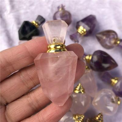 China China Wholesale Natural Rose Quartz Cut Out Empty Perfume Bottles For Gift for sale