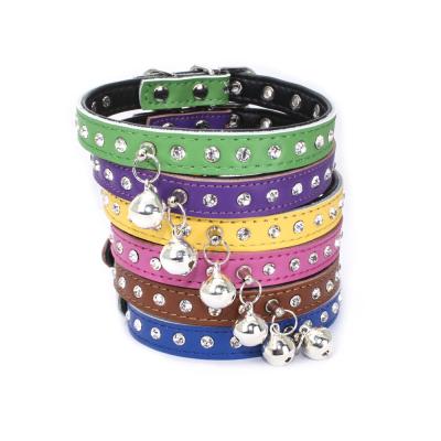 China Bling DETACHED Rhinestone Leather Collar Cat Dog Accessories Pet Leather Collar for Small Dogs for sale