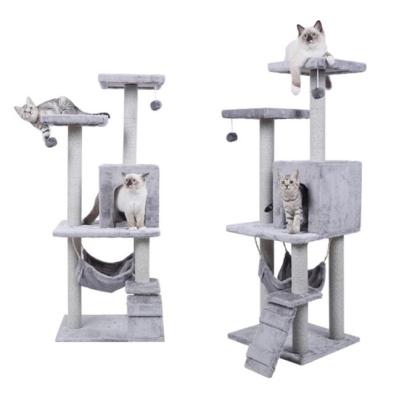 China Sustainable Wholesale Customize Natural Sisal Rope Wrapped Cat Tree For Cat Scratching Cat Climbing Tree for sale