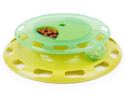 China Sustainable Motion Cat Toy Two Layers Playing Round Dish Cat Toy Turntable Cat Intelligence Toys for sale