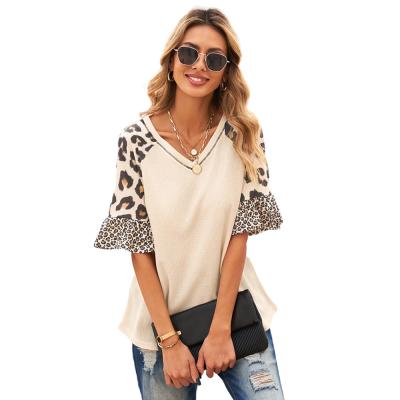 China 2022 American women's leopard-copy patchwork five sleeve top new design fashionable casual ladies breathable for sale