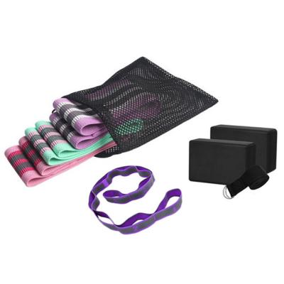 China Wholesale Custom Logo Fitness Exercise Band Fabric Elastic Yoga Resistance Bands Resistance Loop Bands Yoga Strap Yoga Block Set for sale