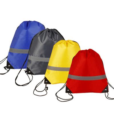 China Durable In Stock 34*43cm Large Stock Backpack Gym 210 D Polyester Reflective Drawstring Bag for sale