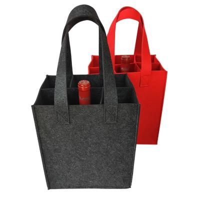 China Eco-friendly Custom Drink Wine Bottle Bag Felt Wine Bag 6 Bottle Felt Wine Carrier Tote Bag With High Quality for sale