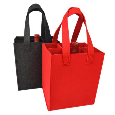 China Eco-friendly Custom Drink Wine Bottle Bag Felt Wine Bag 6 Bottle Felt Wine Carrier Tote Bag With High Quality for sale