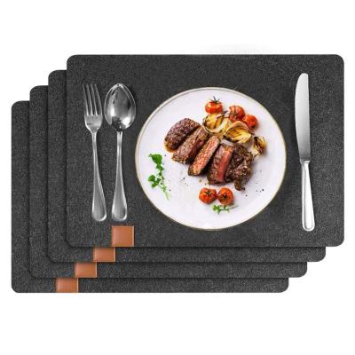 China Sustainable Gray 6 Piece Set Table Mats Dining Table Placemats Felt Place Mat Set With Leather for sale