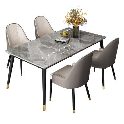 China Wholesale High Quality Durable Rectangular Shape Gray Rock Slab Metal Luxury Dining Table Set Modern for sale