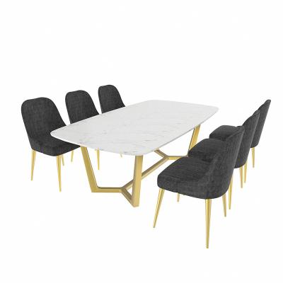 China New Durable High End Listing Rectangular Shape Metal Dining Table Durable Solid Wood Wood With Modern Chairs for sale