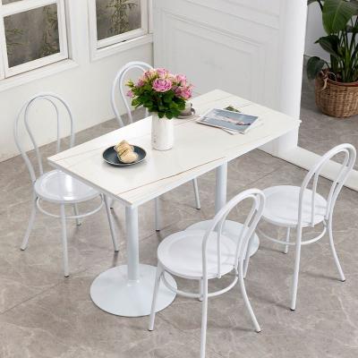 China Fashion Simple Dining Table Cafe Restaurant Furniture Dinner Table Iron Pure White Home Durable Nordic Modern Dining Table Set for sale