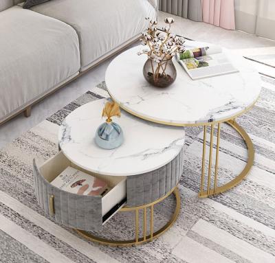 China Coffee table regular Nordic marble around modern minimalist light luxury small apartment living room coffee table with drawer combination for sale