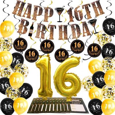 China 13/16/18/21/30/40/50/60/70/80/90 birthday party supplies latex set happy birthday banner spiral number foil balloons for sale