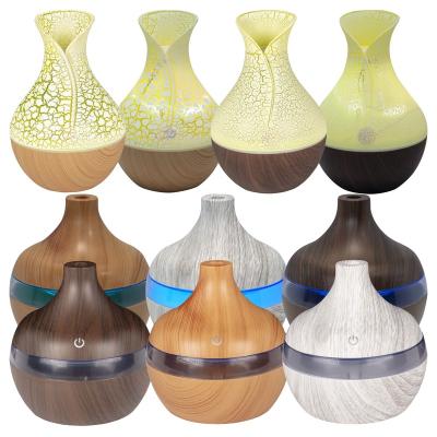 China Car USB Air Aromatherapy Humidifier Diffuser Wood Grain Mini Have 7 LED Electric Light For Car Home Office for sale