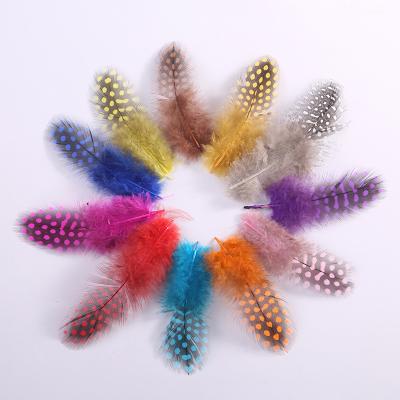 China Garment Wholesale 4.5-8cm Decoration Dyed Pearl Pheasant / Feather Guinea Fowl Chicken Spotted Natural Feathers For DIY Crafts Hat for sale