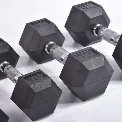 China Hex Modern Rubber Dumbbell Gym Bodybuilding Rubber Equipment Fixed Black Hex Dumbbells for sale