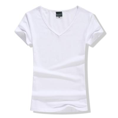 China Custom T-shirt Women's V-Neck Anti-Pilling Logo T-Shirt Plain Wholesale Classic White Fit Around Neck T Shirt for sale