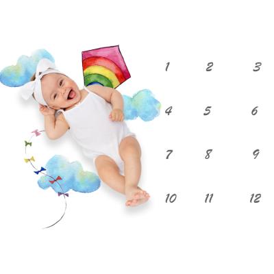 China PORTABLE Custom Printed Fleece Newborn Baby Photography Prop Flannel Monthly Milestone Blanket for sale