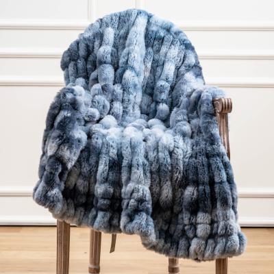 China PORTABLE Luxury Faux Fur Oversized Throw Blanket With Traditional Plush Velvet Reverse Stripe Blanket for sale