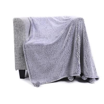 China Anti-pilling Sofa Couch Decorative Blanket Pompom Throw Blanket Sherpa Throw Blanket for sale