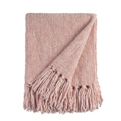 China PORTABLE Large Size Fluffy Knitted Throw Blanket With Decorative Fringe For Home Decor Chenille Blanket for sale