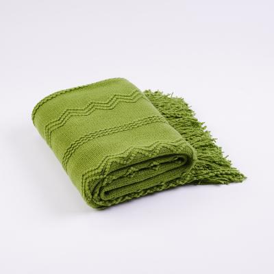 China Blue Decorative Knitted Throw Blanket Gradient Anti-Static Knitted Sofa Couch Cover With Tassels Fringe for sale