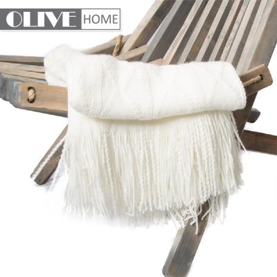 China Comfortable Sofa Throw Blanket Tricot Knitted Diamond Pattern Anti-pilling Full Acrylic Soft Couch Cover for sale