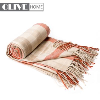 China PORTABLE Wholesale Movable Soft Plaid Fringed Blanket Throw Woven For Home Decoration Sofa for sale