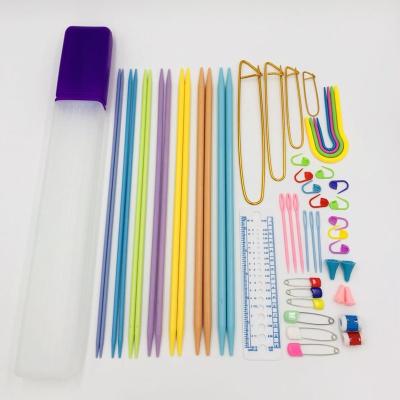 China ABS Plastic Color ABS Stick Double Needle Headed Sweater Needle Combination Set Wool Needle Knitting Tool 52 Piece Box for sale