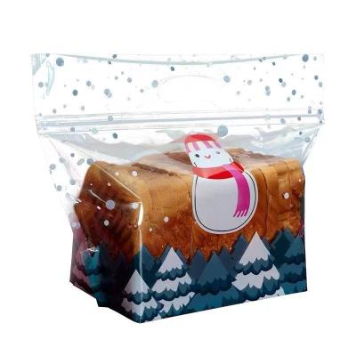 China Recyclable Christmas Customize Printing Handle Food Grade Clear Plastic Zipper Bread Toast Packaging for sale