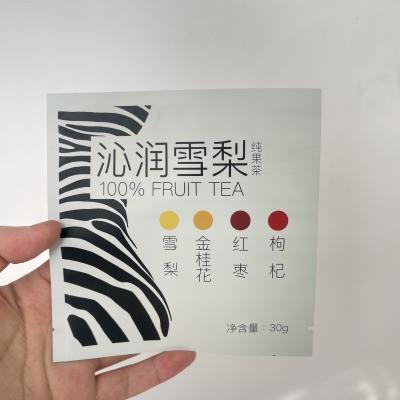 China Moisture Proof Plastic Mylar Customized Printed Laminated Tea Packaging 3 Sided Flat Seal Bag for sale