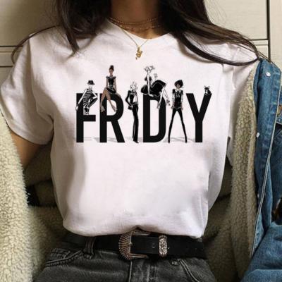 China bulk Anti-wrinkle round neck T-shirts women fashion african black girl friday printed cheap white t-shirt female for sale