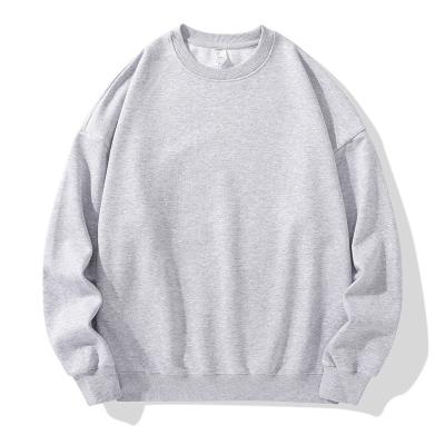 China Pure cotton Anti-wrinkle round neck sweater men and women with the same solid color loose drop shoulder coat printing customized for sale