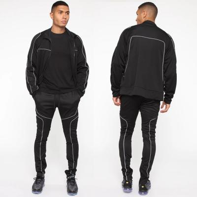 China Breathable Hot Selling Zipper Up Jackets 2 Pieces Set Outdoor Night Sports Running Tracksuits Reflective Men for sale