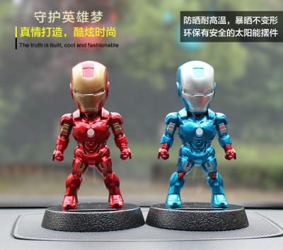 China newSolar car Decoration Iron Man US captain car ornaments solar energy creative car with cute shaking his head doll doll for sale