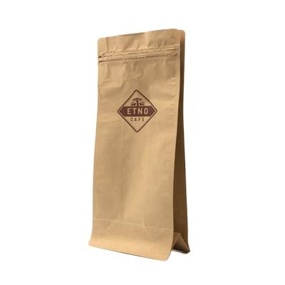 China Custom Brown Paper Plastic Bag Lamination Stand Up Barrier Flat Bottom Food Packaging Bag Coffee Bean Bag for sale