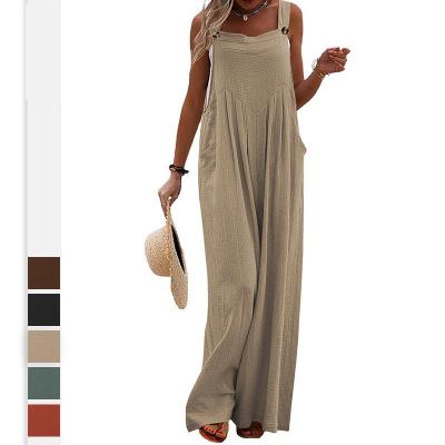 China Anti-pilling 2023 Summer New Products Casual Loose Cotton Leg Overalls Playsuits Breathable Canvas Wide Leg Jumpsuits for sale