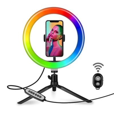 China 360 Degree Mobile Phone Holder Roating Bracket Led Circle Ring Light Hot Sale For Making Up Beauty Lights Photography USB Portable Charging With Tripod Bracket Stand Makeup Mirror for sale