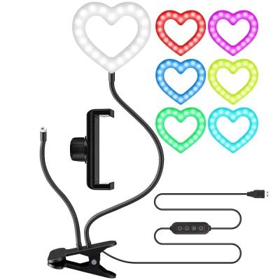 China Phone clip inside table clip type 2021 youtube ring RGB heart shape ring light use for make video makeup clamp table light for reading for sale